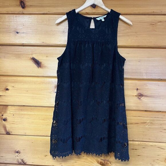 JUNIORS SPEECHLESS LACE SHIFT DRESS SLEEVELESS SIZE Large  BLACK - Picture 2 of 8